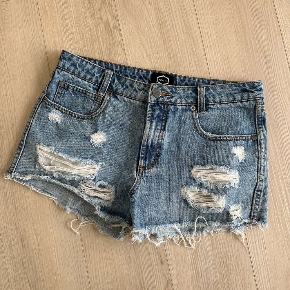 RVCA Light Blue Distressed Denim Shorts